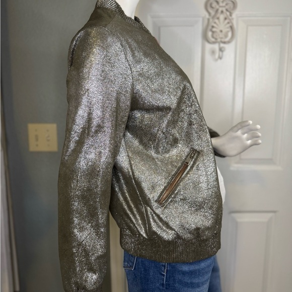 Zara Metallic Bomber Jacket Zip closure side pockets Size S good condition - Picture 6 of 10